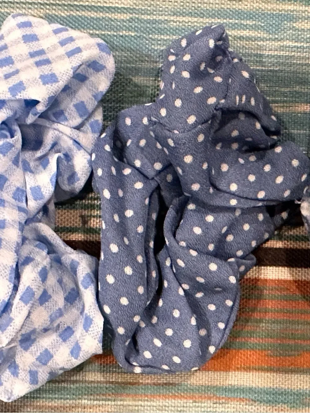 4pk -Blue Gingham and Polka Dot Scrunchie Set - Women Hair Accessories